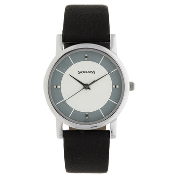 Sonata Quartz Analog White Dial Leather Strap Watch for Men