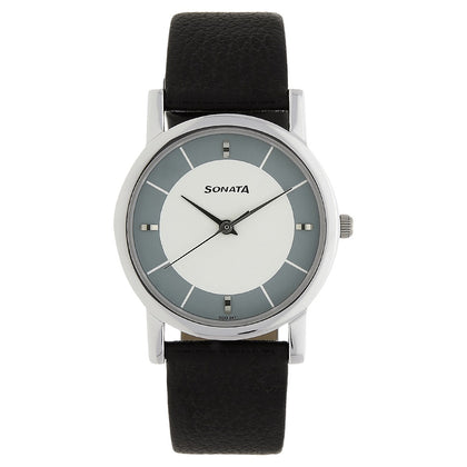 Sonata Quartz Analog White Dial Leather Strap Watch for Men