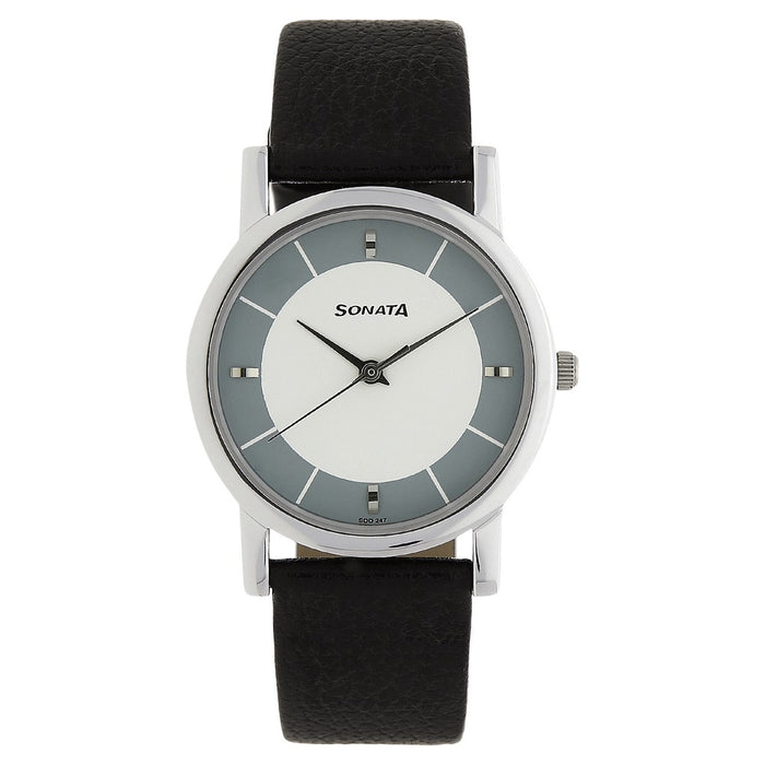 Sonata Quartz Analog White Dial Leather Strap Watch for Men