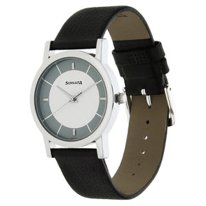 Sonata Quartz Analog White Dial Leather Strap Watch for Men