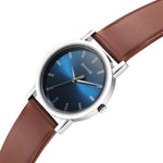 Sonata Classic Quartz Analog Blue Dial Brown Leather Strap Watch for Men