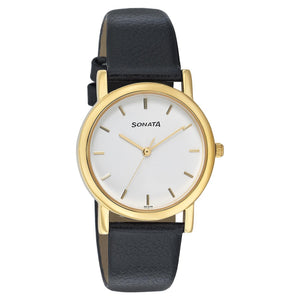 Sonata Quartz Analog White Dial Leather Strap Unisex Watch