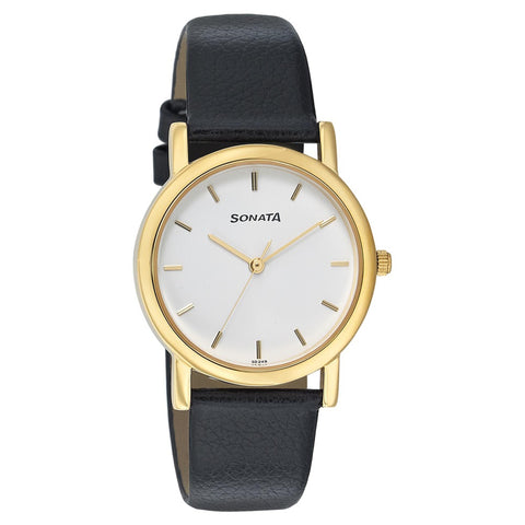 Sonata Quartz Analog White Dial Leather Strap Unisex Watch