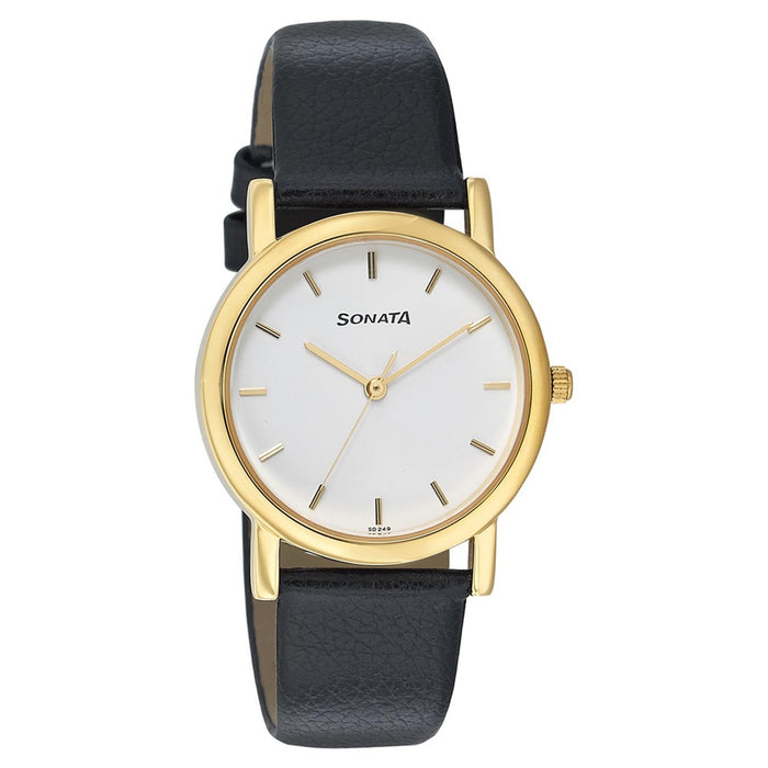 Sonata Quartz Analog White Dial Leather Strap Unisex Watch