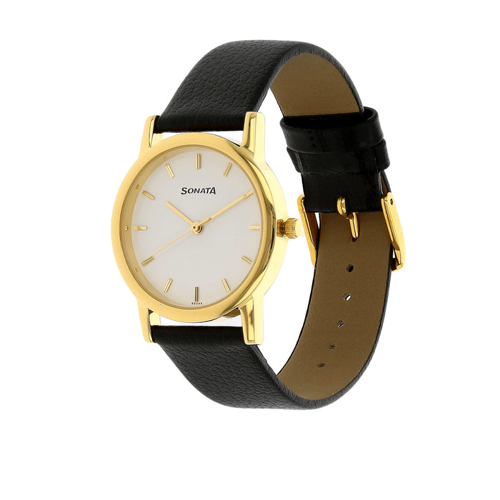 Sonata Quartz Analog White Dial Leather Strap Unisex Watch