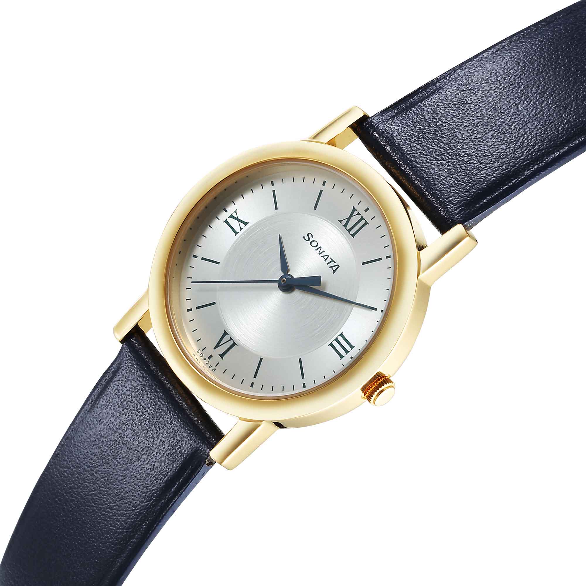 Sonata Classic Quartz Analog Silver Dial Blue Leather Strap Watch for Men