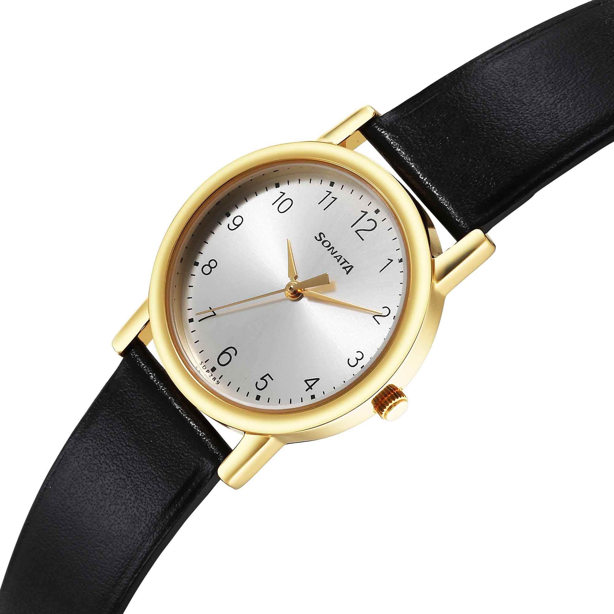 Sonata Classic Quartz Analog Silver Dial Black Leather Strap Watch for Men