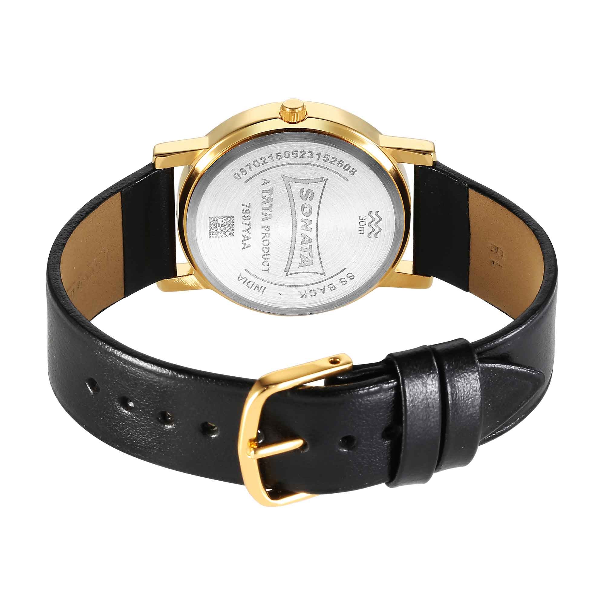 Sonata Classic Quartz Analog Silver Dial Black Leather Strap Watch for Men