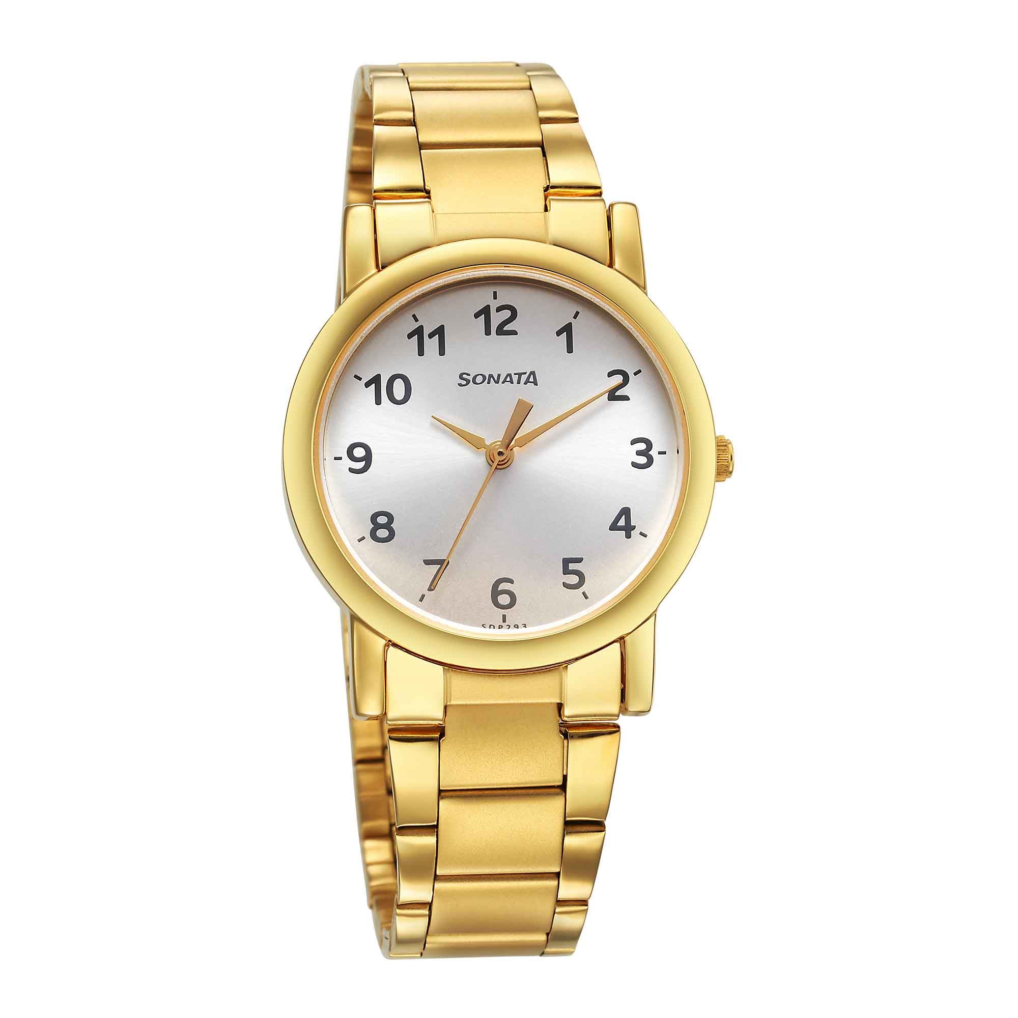 Sonata Classic Quartz Analog Silver Dial Golden Stainless Steel Strap Watch for Men