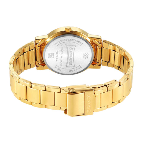 Sonata Classic Quartz Analog Green Dial Golden Stainless Steel Strap Watch for Men
