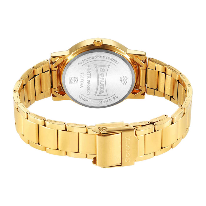 Sonata Classic Quartz Analog Green Dial Golden Stainless Steel Strap Watch for Men