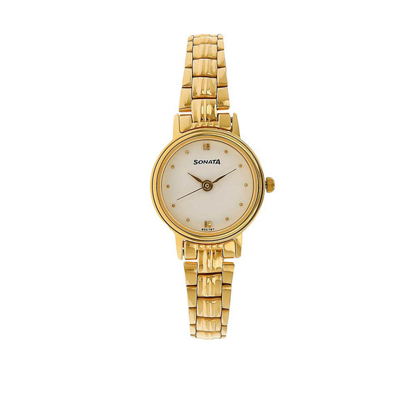 Sonata Quartz Analog White Dial Stainless Steel Strap Watch for Women