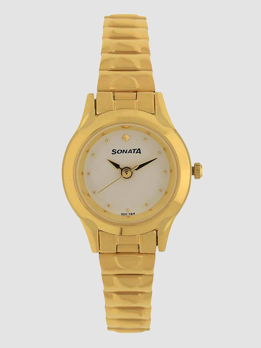 Sonata Quartz Analog White Dial Stainless Steel Strap Watch for Women 8098YM01
