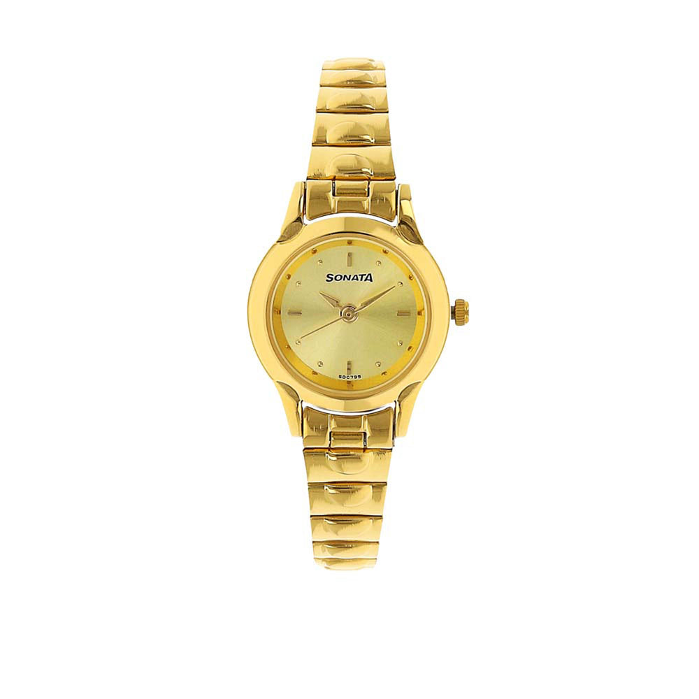 Sonata Champagne Dial Gold Metal Strap Analog Watch for Women