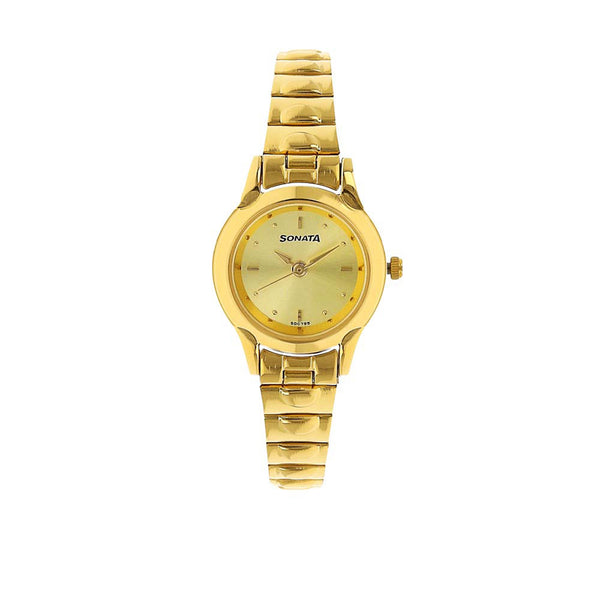 Sonata Champagne Dial Gold Metal Strap Analog Watch for Women