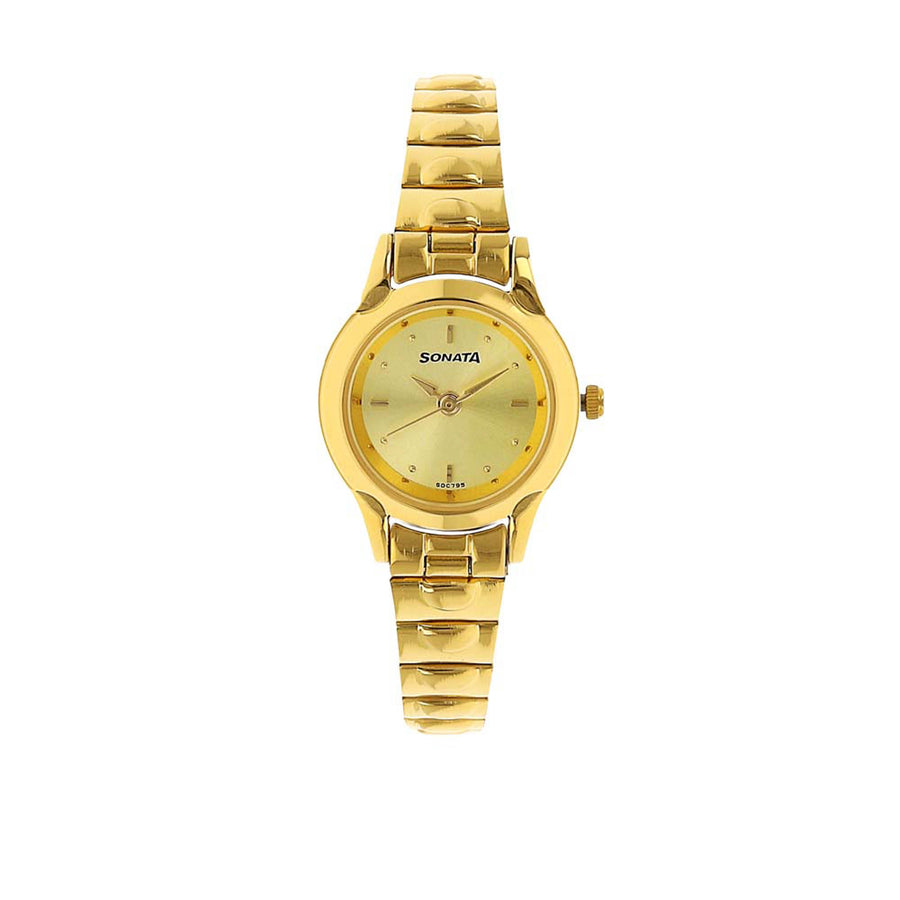 Sonata Champagne Dial Gold Metal Strap Analog Watch for Women