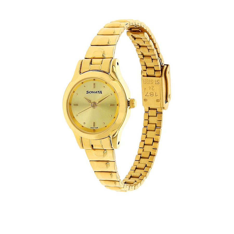 Sonata Champagne Dial Gold Metal Strap Analog Watch for Women