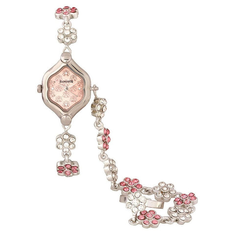 Sonata Quartz Analog Peach Dial Metal Strap Watch for Women