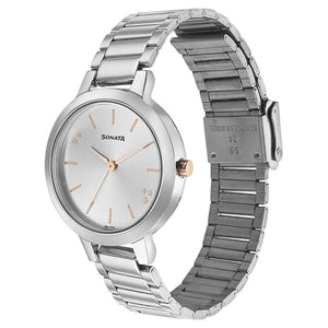 Sonata Play Silver Dial Women Watch With Stainless Steel Strap