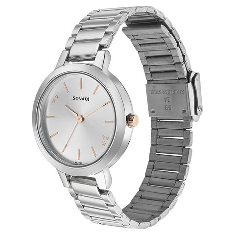 Sonata Play Silver Dial Women Watch With Stainless Steel Strap