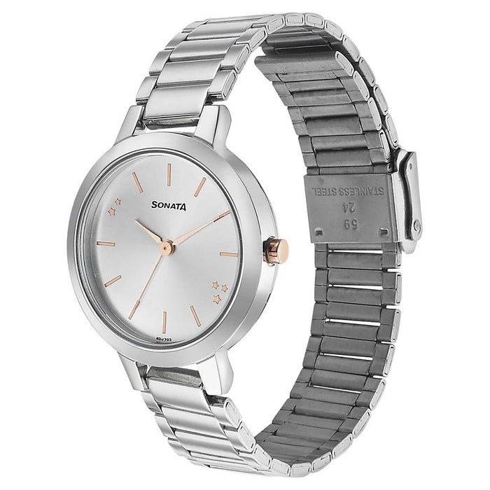 Sonata Play Silver Dial Women Watch With Stainless Steel Strap
