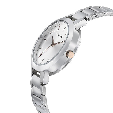 Sonata Play Silver Dial Women Watch With Stainless Steel Strap