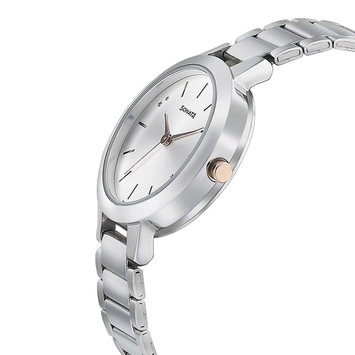 Sonata Play Silver Dial Women Watch With Stainless Steel Strap