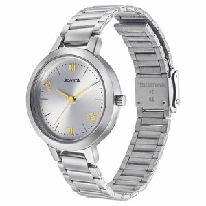 Sonata Play Silver Dial Women Watch With Stainless Steel Strap