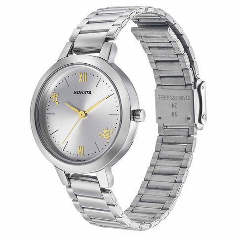 Sonata Play Silver Dial Women Watch With Stainless Steel Strap
