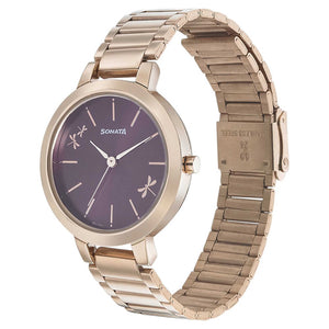 Sonata Play Purple Dial Women Watch With Stainless Steel Strap