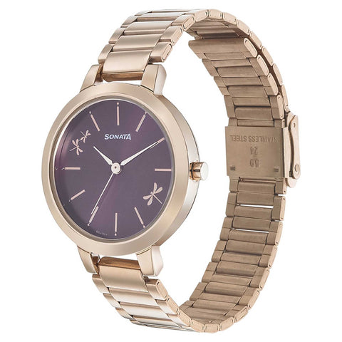 Sonata Play Purple Dial Women Watch With Stainless Steel Strap