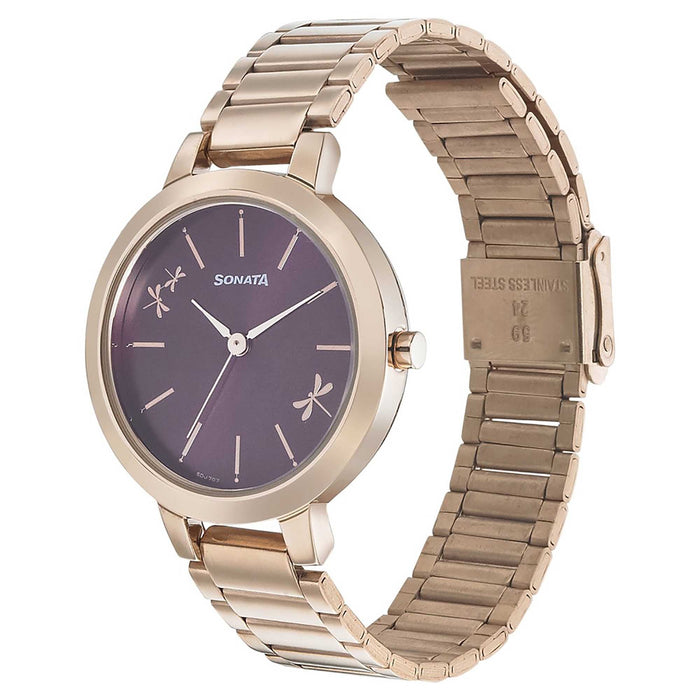 Sonata Play Purple Dial Women Watch With Stainless Steel Strap