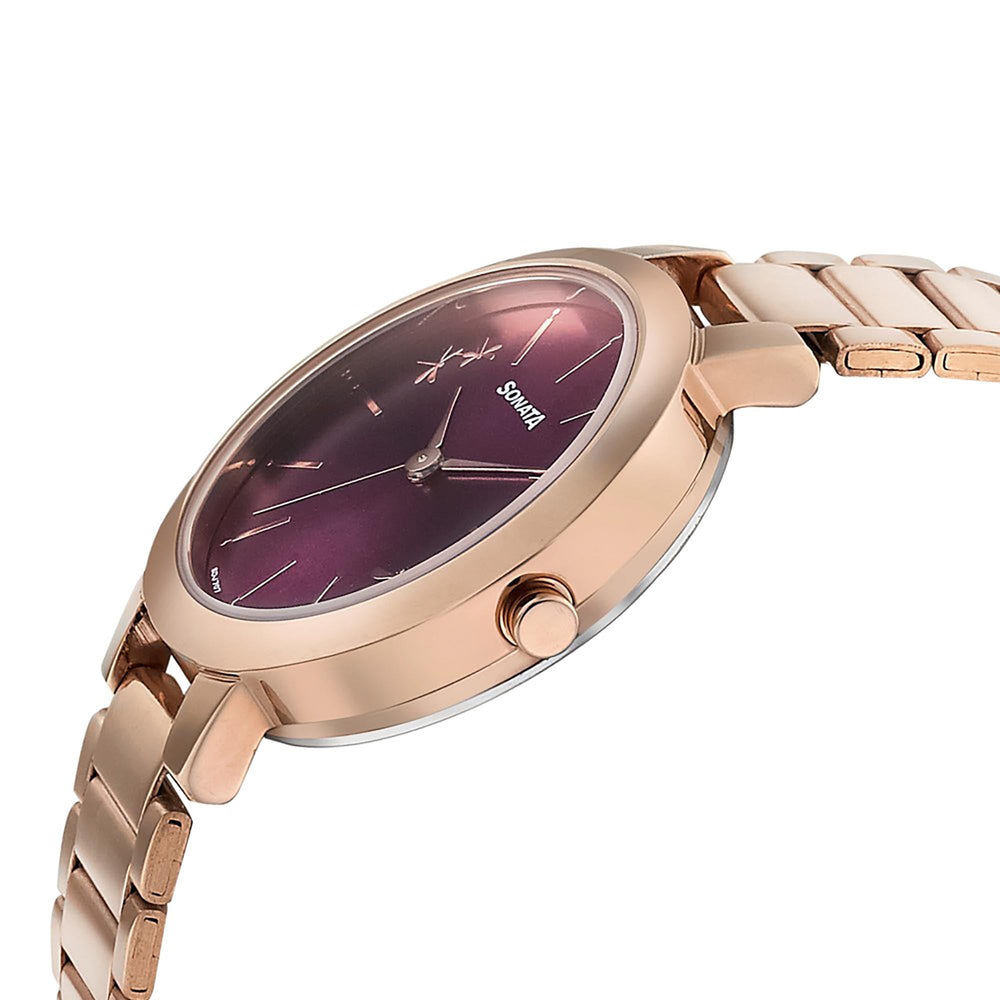 Sonata Play Purple Dial Women Watch With Stainless Steel Strap