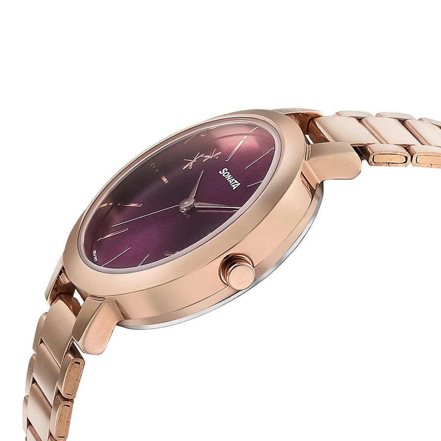 Sonata Play Purple Dial Women Watch With Stainless Steel Strap