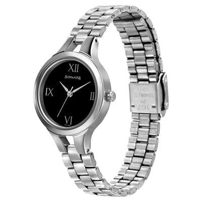 Sonata Wedding Black Dial Women Watch With Stainless Steel Strap