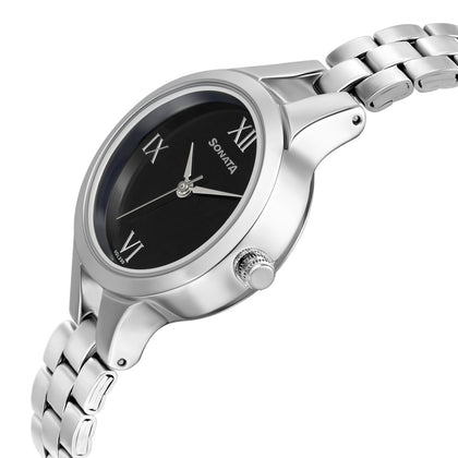 Sonata Wedding Black Dial Women Watch With Stainless Steel Strap