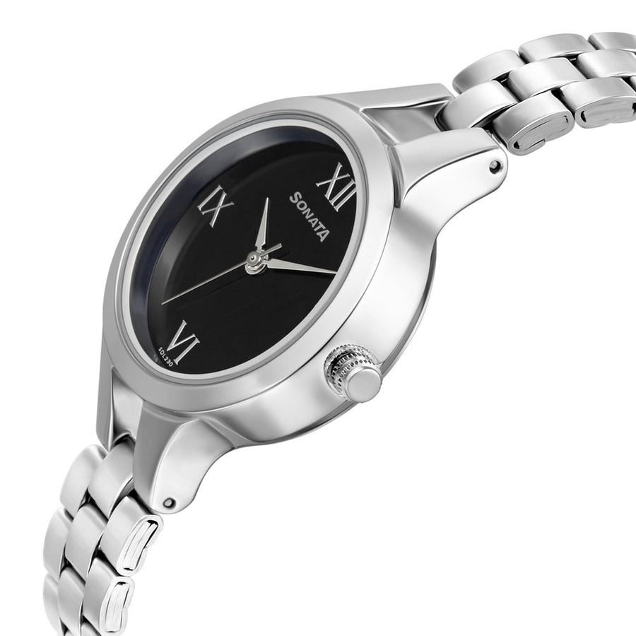 Sonata Wedding Black Dial Women Watch With Stainless Steel Strap