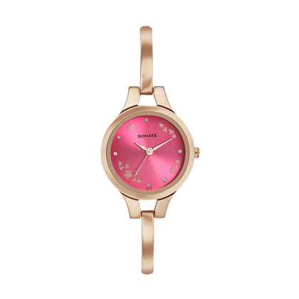 Sonata Wedding Pink Dial Women Watch With Stainless Steel Strap