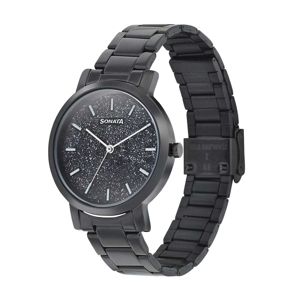 Sonata Onyx Black Dial Women Watch With Stainless Steel Strap