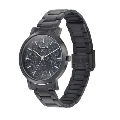 Sonata Onyx Black Dial Women Watch With Stainless Steel Strap