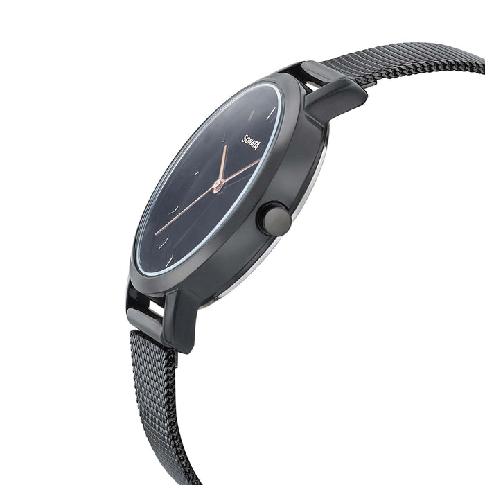Sonata Onyx Black Dial Women Watch With Stainless Steel Strap