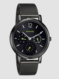 Sonata Multifunctions Black Dial Women Watch With Metal Strap 8164NM03