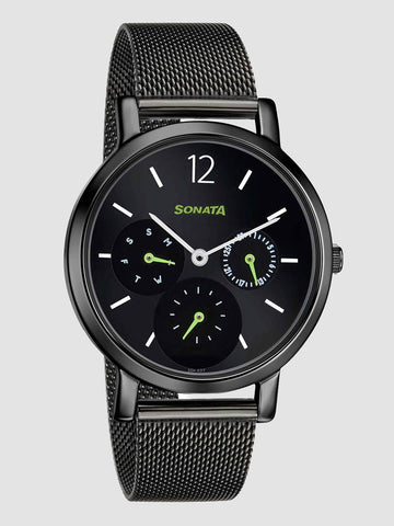 Sonata Multifunctions Black Dial Women Watch With Metal Strap 8164NM03