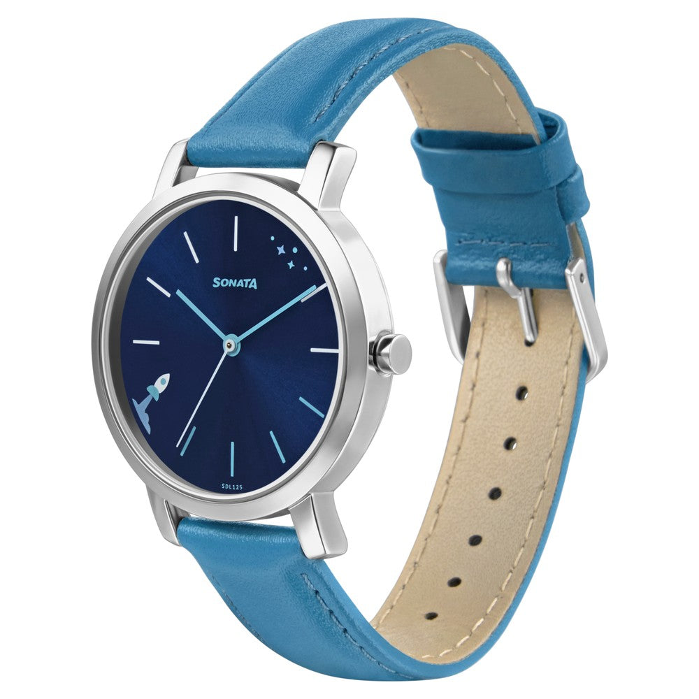 Sonata Play Blue Dial Women Watch With Leather Strap
