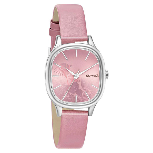 Linnea Pink Dial Purple Leather Strap Watch