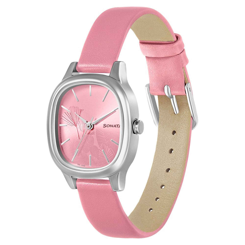Linnea Pink Dial Purple Leather Strap Watch