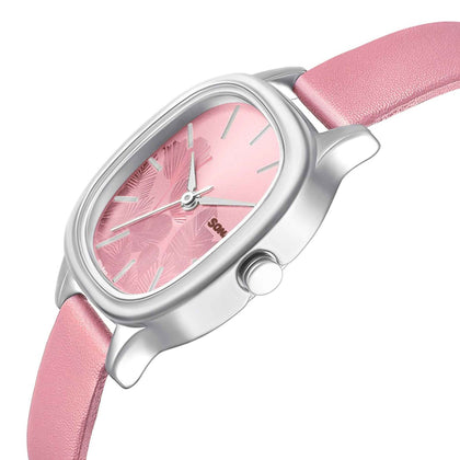 Linnea Pink Dial Purple Leather Strap Watch