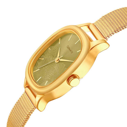 Sonata Linnea Green Dial Women Watch With Stainless Steel Strap