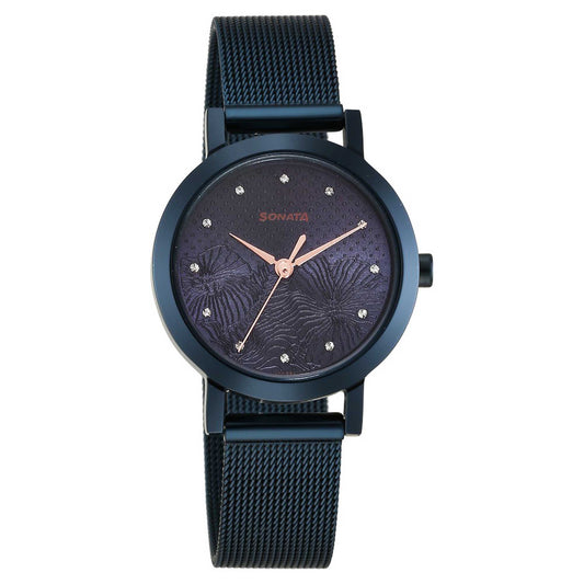 Sonata Quartz Analog Blue Stainless Steel Strap for Women