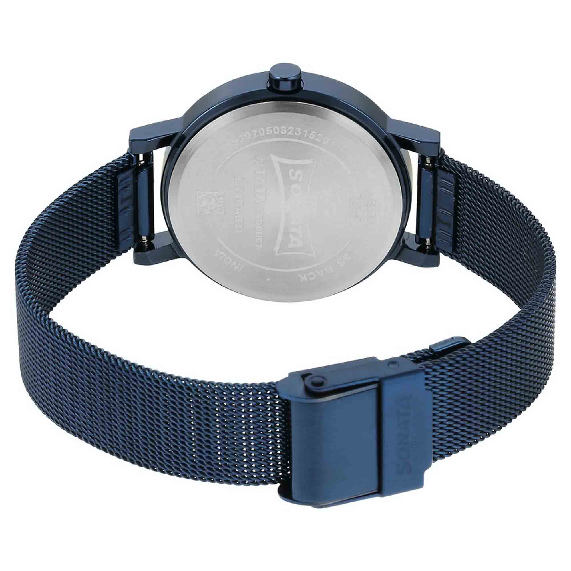 Sonata Quartz Analog Blue Stainless Steel Strap for Women